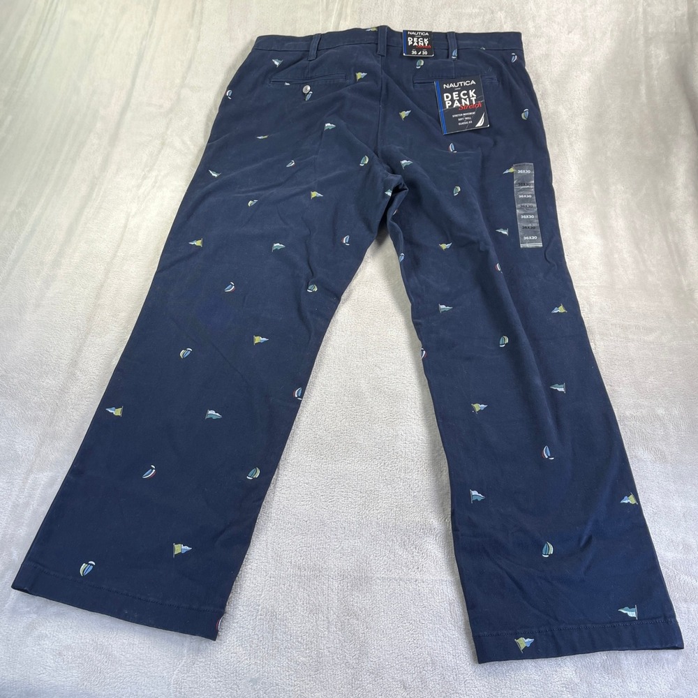 Nautica Deck Pant Mens 36x30 Navy Blue NEW Sailboat Embroidered Classic Fit - Picture 7 of 12